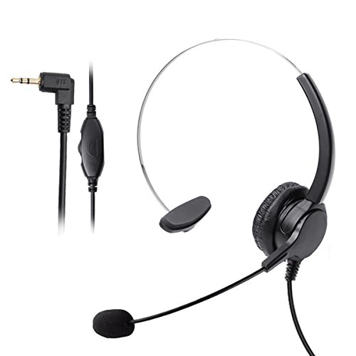 M.way - Auriculares de diadema monaurales con clavija de 2,5 mm, manos libres, cancelación de ruido, micrófono, control de silencio de volumen para Panasonic Yealink AVAYA Cisco Ericsson-LG Polycom