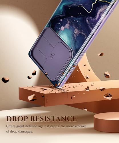 Image of GVIEWIN for Samsung Galaxy S24 Ultra Case, [Slide Camera Cover & Built-in HD Screen Protector] [2 Front Frames] Shockproof Military Grade Protective Marble Phone Case for S24 Ultra 6.8 inch(Floating)