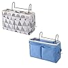 Bett Organizer, 2 Stücke Betttasche zum Einhängen mit Drahtrahmen, Betttasche zum Einhängen, Betttaschen Hochbett Hängetasche Aufbewahrungstasche, für Magazin, Spielzeug, Handy, Kopfhörer(Blau & Weiß)