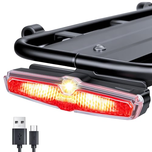 Rücklicht Fahrrad für Gepäckträger, StVZO-Zulassung, Fahrradlicht Hinten USB-C Aufladbar, 220° Sichtbarkeit, Fahrradrücklicht LED mit Bremslichtfunktion, IPX5 Wasserdicht für Rennrad, E-Bike, Citybike