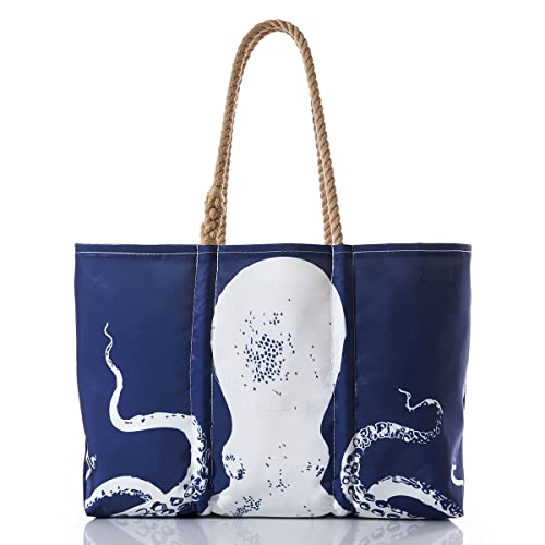 Sea Bags Recycled Sail Cloth White on Navy Octopus Tote2
