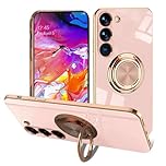 EYZUTAK Electroplated Magnetic Ring Holder Case for Samsung Galaxy S23 5G, 360 Degree Rotation Metal Anti-fall Finger Ring Holder Magnet Car Holder Slim Soft Silicone Shockproof Cover - Light Pink