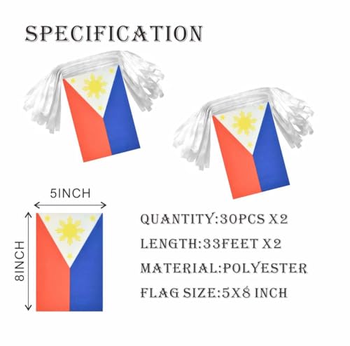 Image of 2 Pack Philippines Flag Banner String Small Mini 66 Feet 60 Pcs Philippine Hanging Flags Decoration