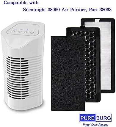 PUREBURG Replacement HEPA Filter Set (2 HEPA+2 Activated Carbon Filter+4 Carbon Pre-filters) Compatible with Silentnight 38060 Air Purifier, Part 38063 also Compatible with Netta Air Purifier, 28W