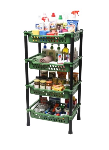 Image of AIR Force 4 Layer Kitchen Rack Stand Plastic Countertop Rack for Kitchen Fruit Vegetable Storage Basket Modern Organizer Shelf Cart Kitchenware Food, Snacks, Bottles, Toys