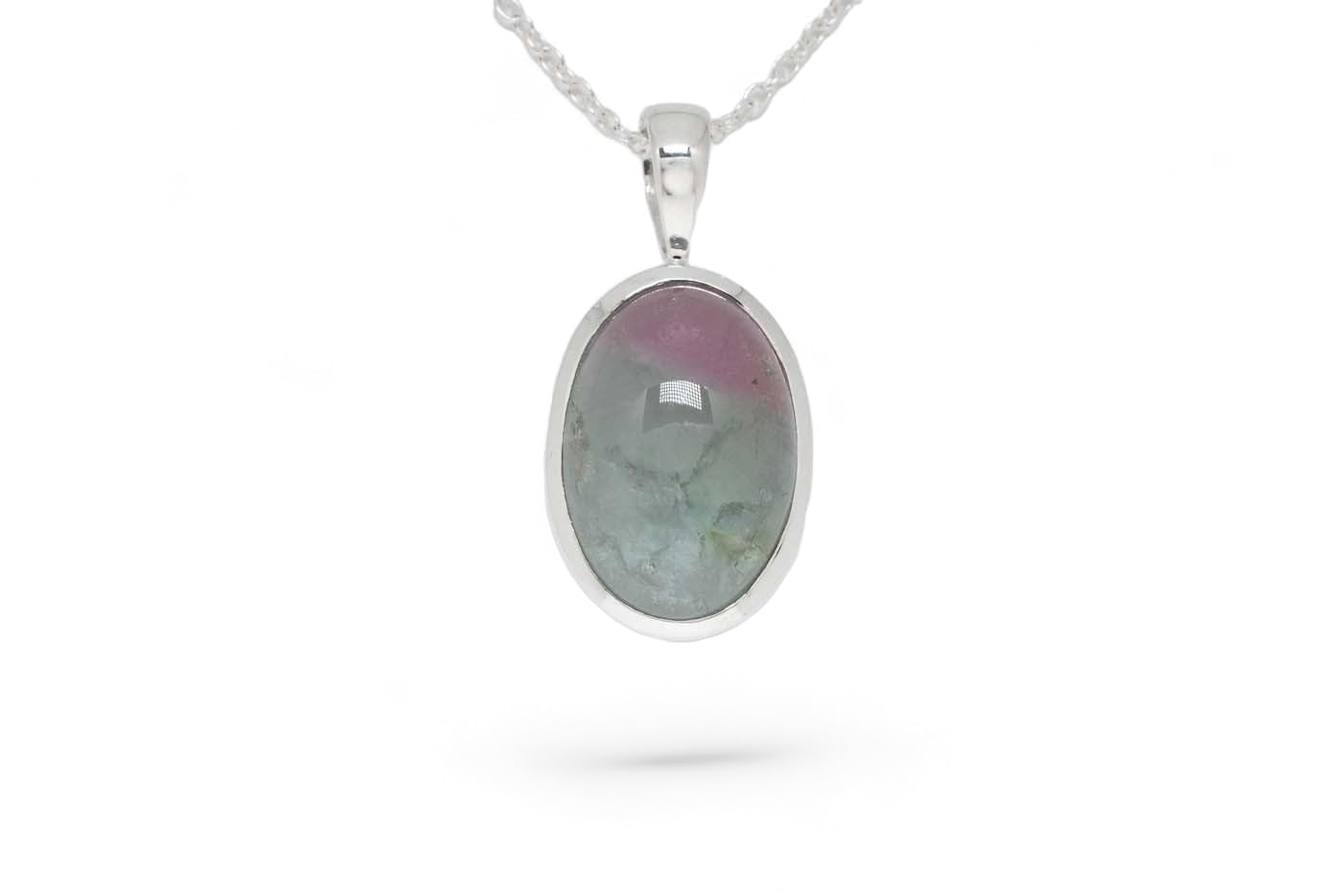 Wassermelonen Turmalin Silber Anhänger. Länge 34mm