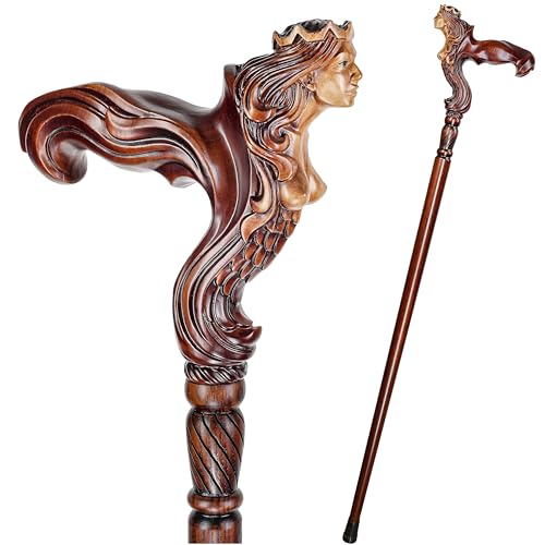 GC-Artis Siren Head Wooden Cane - Handmade, Ergonomic, Comfort Grip Cane - Wood Carved Canes for Men and Women - Fashionable Wooden Walking Stick - Left-hand Version Cane 36