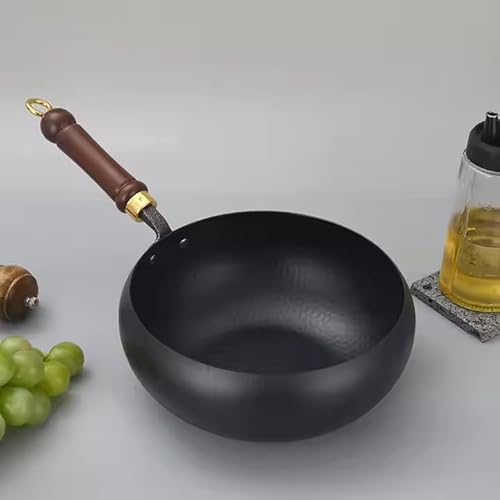 Cast Iron Wok with Wooden Handle and Copper Lid