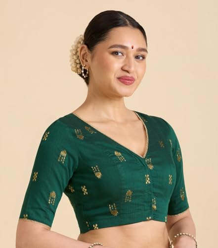 Image of Studio Shringaar Women's Handloom Cotton Silk Readymade Saree Blouse
