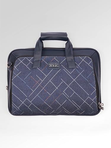 Image of ZOUK Blue Executive Laptop Bag for Men | Vegan Leather Office Briefcase with Padded 15.6 Inch Laptop Compartment, Shoulder Strap & Trolley Sleeve | Water-Resistant Work & Travel Bag |