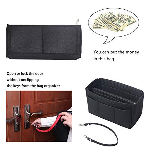 Soyizom Vilten handtasorganizer, bag-in-bag organizer handtas voering, draagtas organizer past in de Speedy 25-40 en Neverfull (6 kleuren, 3 maten), Zwart, Large:30(L)x 15(W) x 16(H)CM