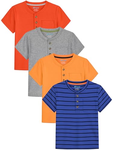 Image of Feyoyi 4 Pack Toddler Boys Shirts Toddler Boys Short Sleeve Cotton T Shirts Henley Pocket T-Shirt Tops Tee for Little Kids