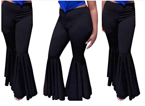 GUOLEZEEV Women Bell Bottoms Solid Elastic Waist Stretchy Fitted and Flared Pants Plus Size2
