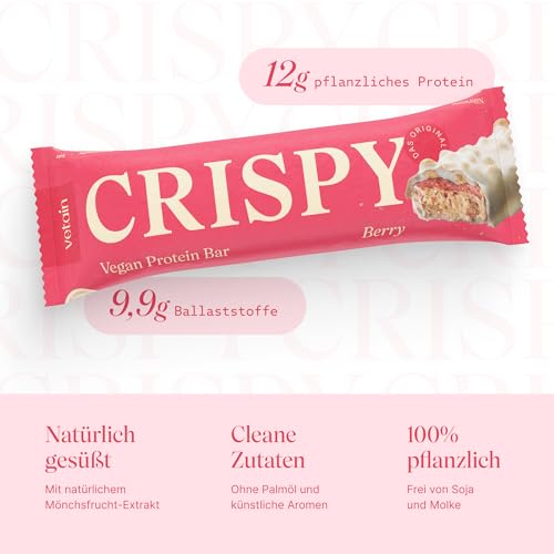 VETAIN Vegan Proteinriegel - Crispy Berry - 12g Protein pro Riegel - Mit Mönchsfrucht gesüßt - 100% natürliche Zutaten - Ohne Palmöl - Frei von Sucralose & Maltit - 12 x 55g 3