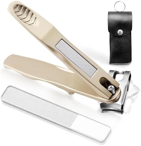 Toe Nail Clippers for Seniors, 360° Rotating Long Handle Fingernail Clipper Ergonomic Nail Cutter for Men Women Premium Steel Nail Trimmer with Glass Nail File for Thick Toenails (Gold)