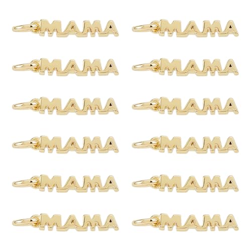 DICOSMETIC 12Pcs MAMA Charms Mothers Day Brass Charms Real 18K Gold Plated Word Charm Lettering Charm Pendants for DIY Jewelry Crafting Necklace Bracelet Making
