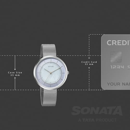 Image of Sonata Modern Edit 3 Quartz Blue Round Dial Women's Watch - 8193SM01