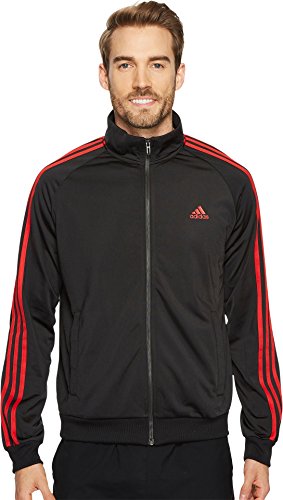 adidas Men's Essentials 3-Stripe Tricot Track Jacket, Black/Scarlet, Small