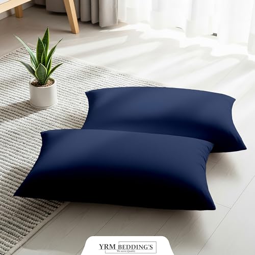Image of YRM Bedding's - Egyptian Cotton 600TC Pillow Cover | Premium Pillowcases | Luxury Bedding-Export Collection | High Thread Count Durable & Breathable Covers - Navy Blue | [19''x30''] Inches