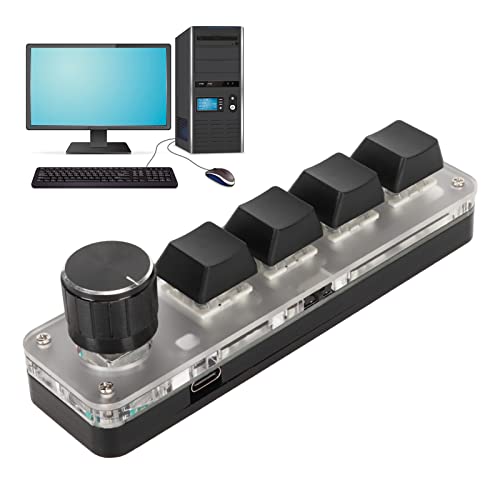One Handed Macro Mechanical Keyboard, 4 Keys 1 Knob Small Programmable Macropad Mechanical RGB Keyboard, DIY Programmable Keyboard
