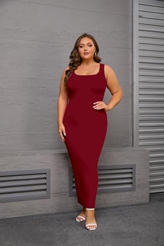 Image of YeGine Women Plus Size Sleeveless Bodycon Maxi Dresses Sexy Slim Tank Dresses