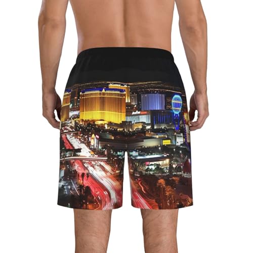 Las Vegas Night City Men's Swim Trunks Quick Dry Board Shorts with Pockets Casual Drawstring Beach Shorts3