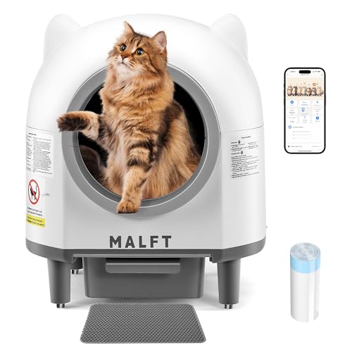 Caja de arena inteligente autolimpiable para gatos – Caja de arena automática de 90 L, control de WiFi/App, modo nocturno silencioso, seguridad antipellizcos, uso multigato con bolsas de basura y