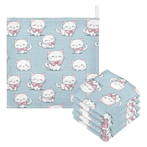vvfelixl Baby Muslin Washcloths Kawaii White Cat Baby Burp Cloths Cotton Babys Face Towel for Newborn Infants Boys Girls Soft and Absorbent 11.8 X 11.8 in, 3 Pack3