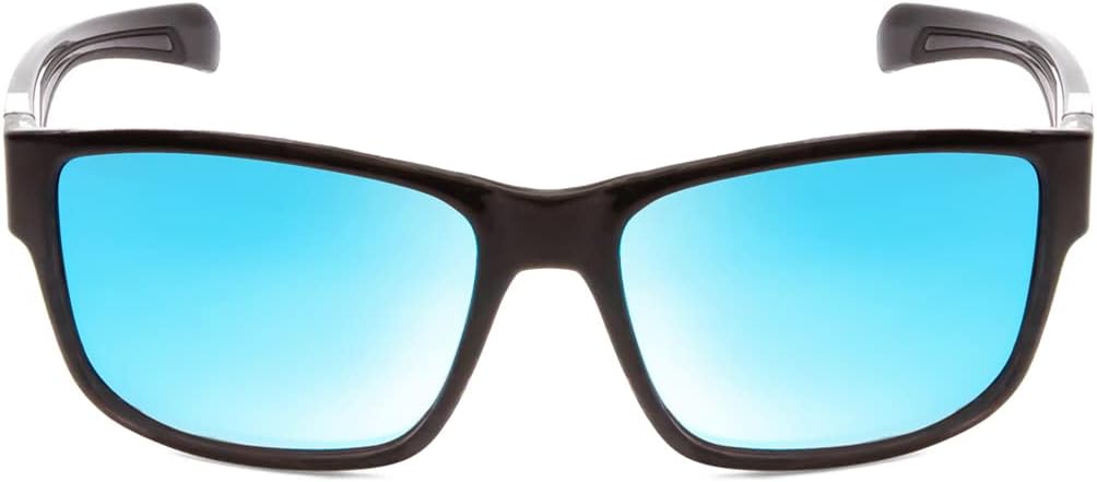 Coyote Bluefin Unisex Polarized Sunglasses in Gloss Black Grey/Blue Mirror 55 mm