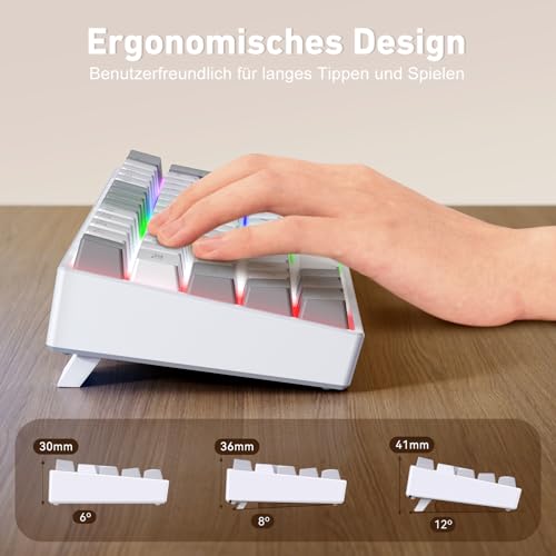 TECURS Mechanische Gaming Tastatur mit Blue Switches (kabelgebunden) - QWERTZ DE Layout, LED Hintergrundbeleuchtung, Kompakte 60% Tastatur für PC/Windows/PS5/PS4 - Weiß und Grau – Bild 4