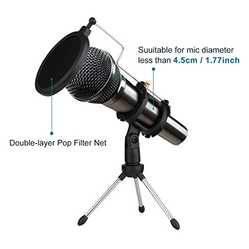 Dreokee Desktop Mic Stand, Microphone Stand Desk Tripod Stand With Shock Mount Portable Mic Holder And Double-Non-Slip Feet Net Wind Screen Pop Filter For Instruments Voice Overs Recording Studio #TOP3