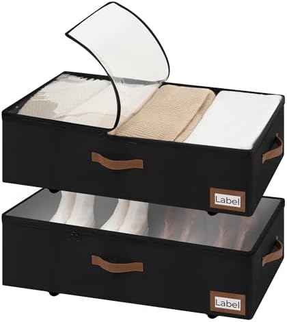 StorageWorks Under Bed Storage with Wheels, 10'' Underbed Storage Containers with Lid, 90L Clothes Organizer for Blankets, Sweaters, Bedding, 2-Pack, Black