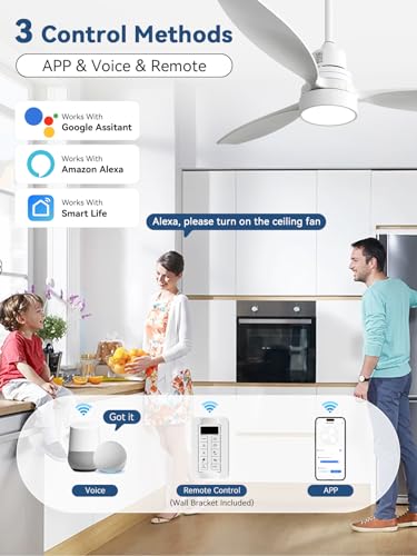 Image of Sofucor 52 Inch Solid Wood Smart Ceiling Fans with Lights and Remote, Works with App /Alexa /Google, 6-Speed Outdoor Ceiling Fan with Light, 3 Blade Ceiling Fan, Quiet DC Motor for Living Room Patio
