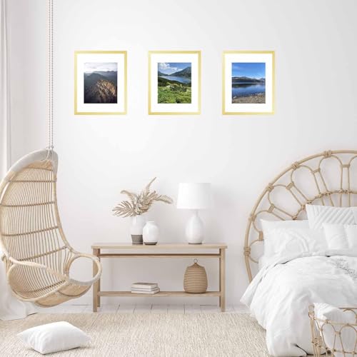 Image of JCJMY 11x14 Picture Frame with 8x10 Mat, Display Photo 8x10 with Mat or 11 x 14 Without Mat, Wall Hanging Large Frame with Shatter Resistant Plexiglass, Gold