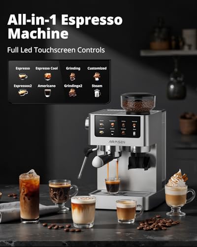 AIRMSEN Espresso Machines with Burr Grinder, 20 Bar, Milk Frother Steam Wand, Stainless Steel Coffee Maker for Home - Cappuccino Latte & Cold Brew Iced Coffee Maker & Americano - Image 5
