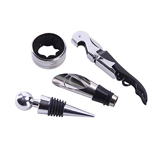 Alilaka-4 In 1 Wine Bottle Opener Set , Wine Cork Remover Pump Wine Accessory Tool Equipped With Seahorse Knife , Aluminum Foil Knife , Wine Pourer, Wine Ring #TOP27