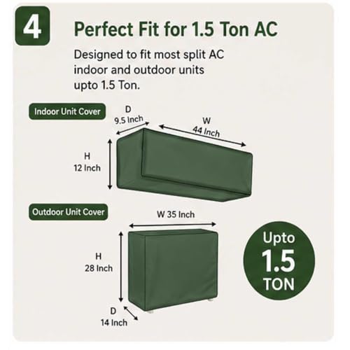 Image of AC Cover for Indoor & Outdoor Unit | Waterproof, Dustproof, All-Weather Protection Against Dust, Rain & Sun (Split AC Cover Olive Green, Upto 1.5 Ton)