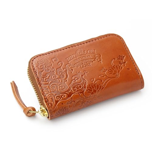 Red Glow RG-007 Men's Genuine Leather Coin Purse, Card Case, Made in Japan, Genuine Leather, Land Zipper (Camel)