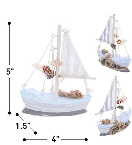 CoTa Global Mini Moonlight Wooden Sailboat Decor - Handcrafted Wooden Boat Nautical Decor for Bedroom, Bathroom, Office, Ocean-Themed Mini Boat Decorations for Shelves or Tabletop - 5 Inches