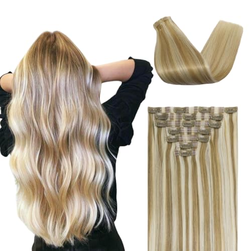 FUOTONBUTY Clip in Extensions Real Human Hair 7pcs, Natural and