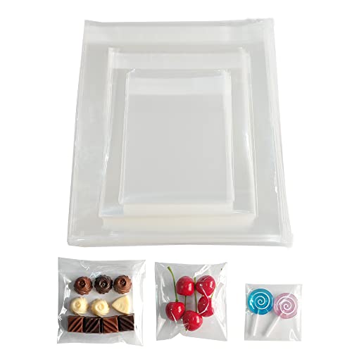 HVDHYY 600pcs Sachet Biscuit Transparent Petit Sachet Plastique Transparent Noel Sacs Cellophane Autocollants 7X10cm/ 10X13cm/ 14X17cm pour fête d'anniversaire/ Noël /Mariage (Transparent) Cover