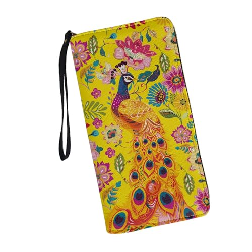 Women Leather Wallet Peacock Print Large Capacity Zipper Purse for Men PU Leather Slim Bifold with 4 Card Slots Passport Travel Wallet2