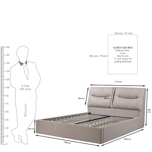 Image of The Attic Verona Queen Size Hydraulic Storage Bed with Soft Tufted Headboard Earthy Grey