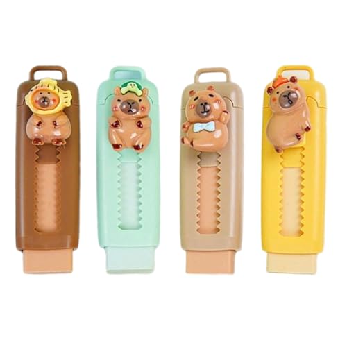 4 gomas de borrar retráctiles de goma de dibujos animados rellenables para niños, estudiantes, aulas, tareas, borradores de empuje y jalar