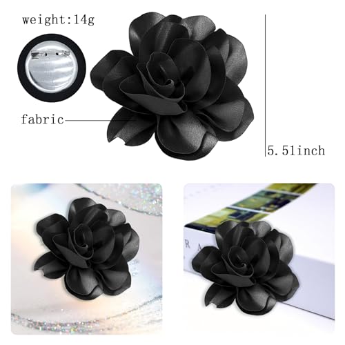 Image of Dainty Satin Fabric Flower Brooches for Women Large Rose Floral Brooch for Party Dance Wedding Banquet Elegant Camellia Fashion Brooch Pin for Women Girl 5.5inch