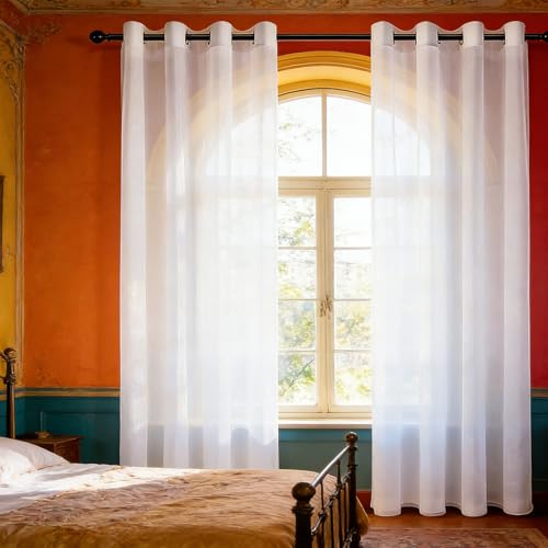 Voilage fenêtre pour chambre blanc translucide 250 x 280 cm anti-UV pour la maison - 2