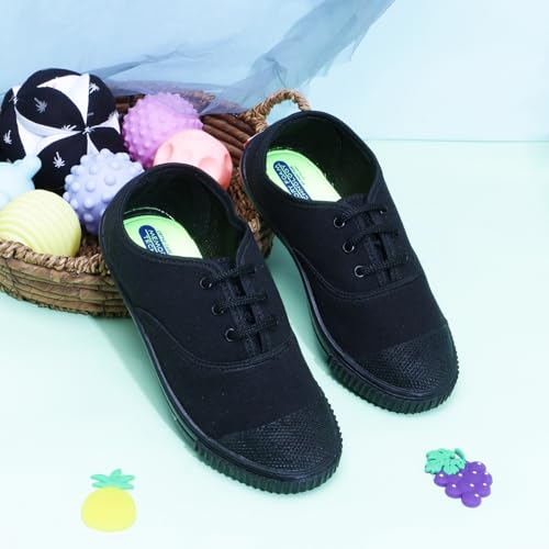 Image of DOCTOR EXTRA SOFT Uniform Tennis Canvas School Shoes with Laces Black & White for Boys & Girls | Memory Foam Cushion & Anti-Bacterial Technology| Lightweight | Comfortable| Durable & Anti-Skid D-3004