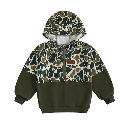 Image of PUHHAPIEY Toddler Kids Boy Camo Hoodie 18 24 Months 2 3 4 5T Hunting Camouflage Half Zip-up Long Sleeve Hooded Shirt Pullover
