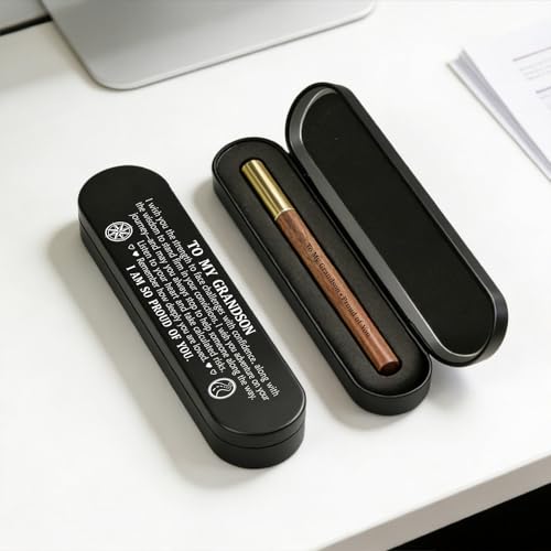 Bolígrafo de gel negro grabado en madera con estuche de metal miniatura 7
