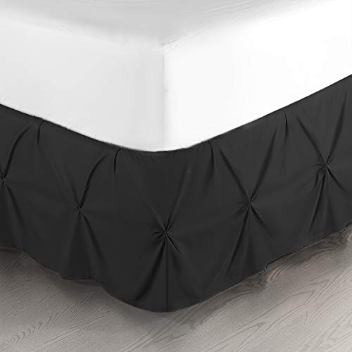 Image of Nestl Pinch Pleat Twin Bed Skirt - 14 inch Drop, Premium Microfiber Black Bedskirt